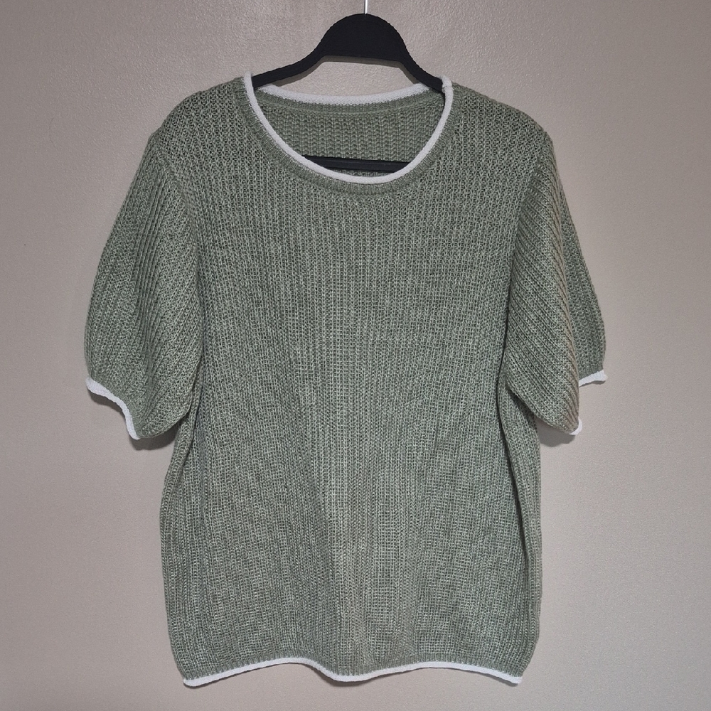 Women's Green Sweater with White Trim